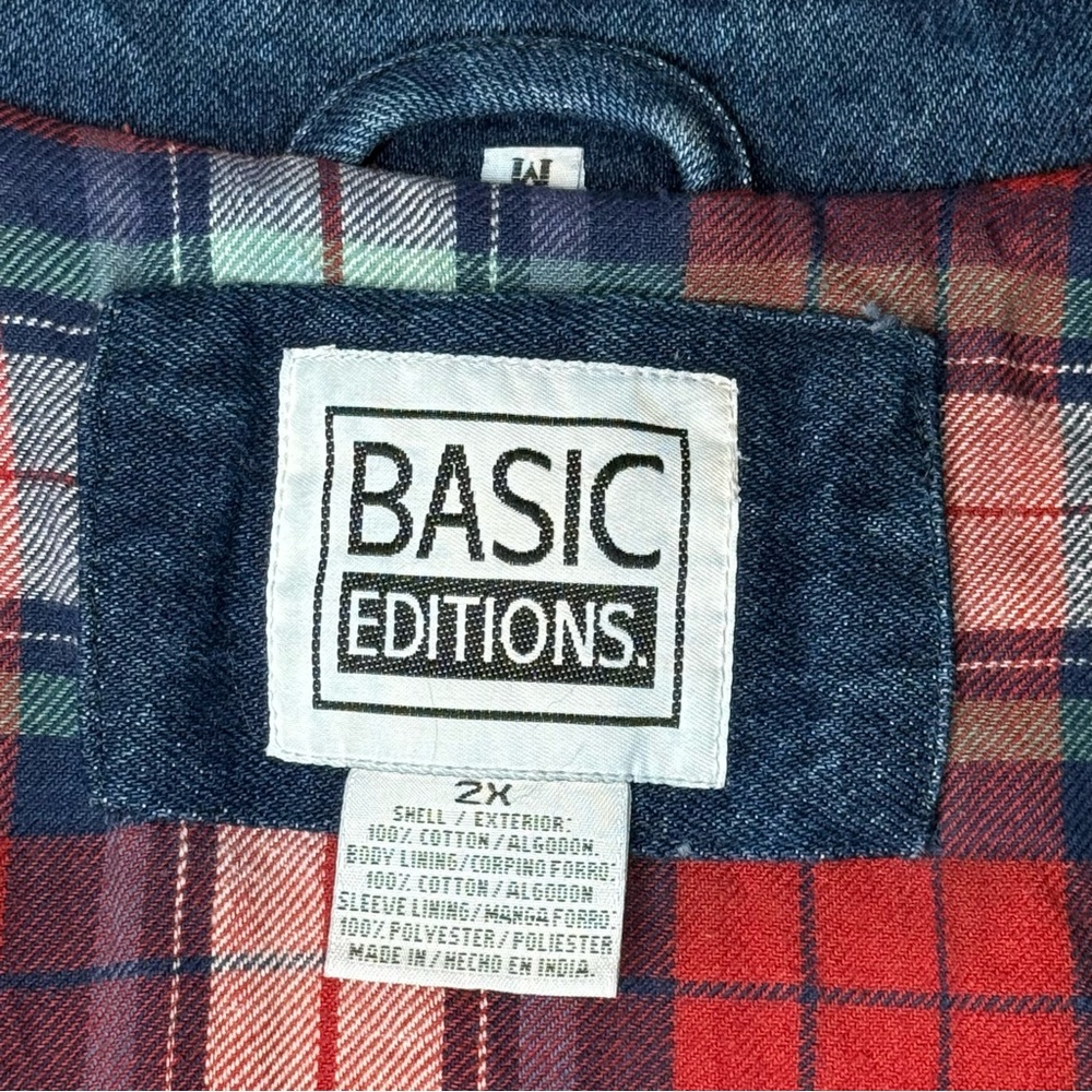 Vintage Basic Editions Denim Chore Coat Barn Jacket 2X Plaid Lined Corduroy Trim - Picture 4 of 10